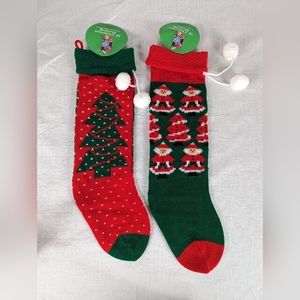 Vintage Knit Christmas Stockings Socks Midwestern Home Products Santa Tree NEW
